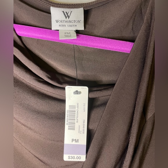 NWT Worthington Chocolate Brown Boat Neck Asymmetrical Sleeveless Petite Size M - Picture 3 of 6